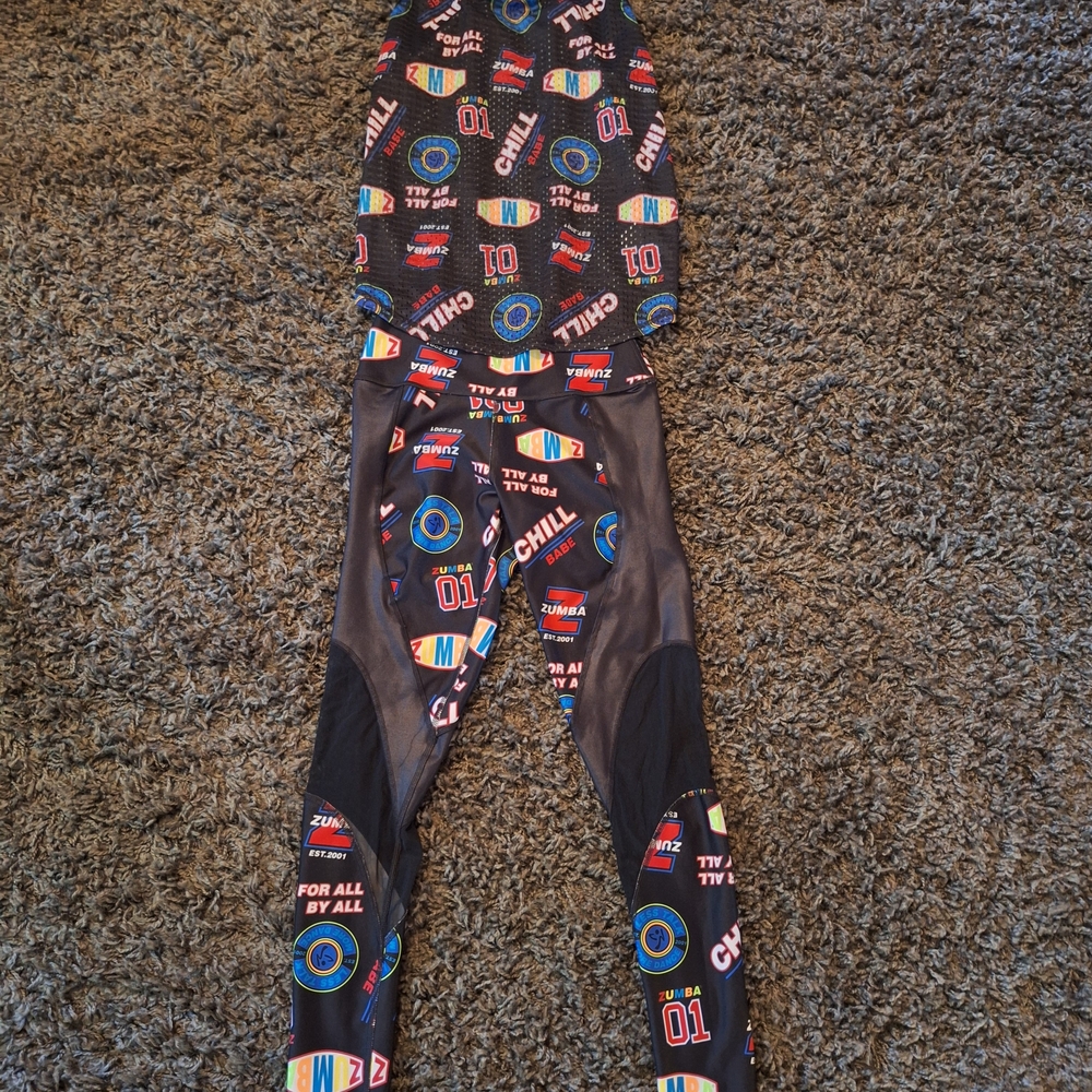 Zumba Fitness Black Leggings with Multicolor Graphic Print